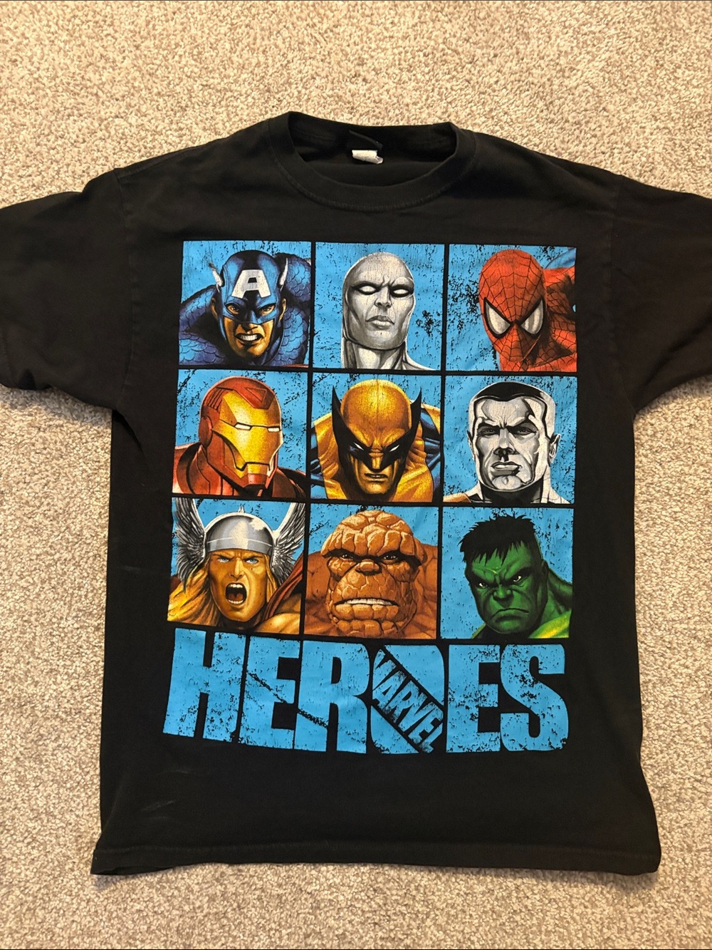 Medium Black Marvel Heroes Grid Graphic Tee